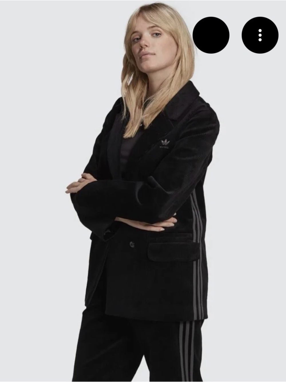 adidas Black Cord Blazer with Signature Side Stripes